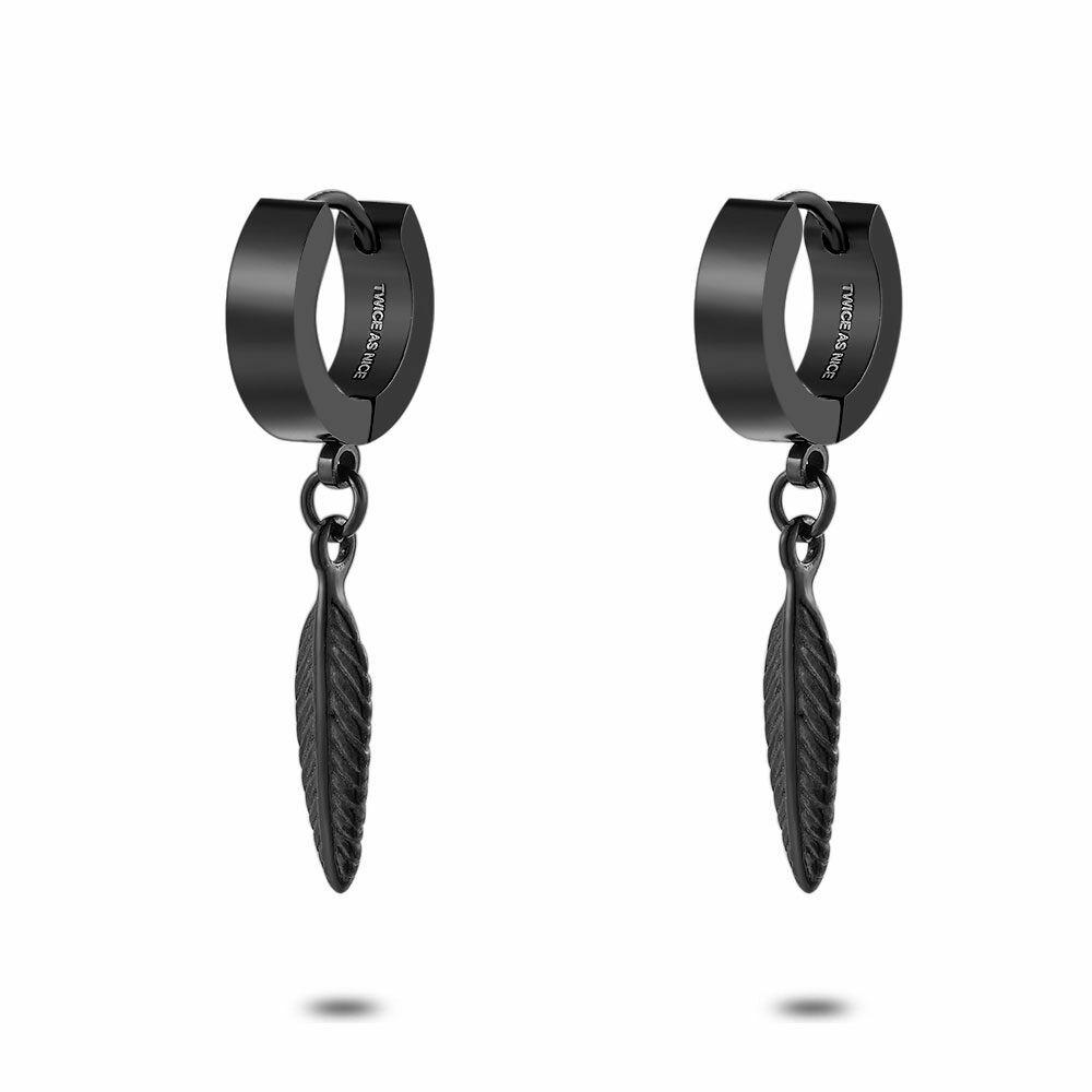 Earrings | Stainless Steel Earrings, Earrings With Feather, Black-Coloured. Earrings Earrings