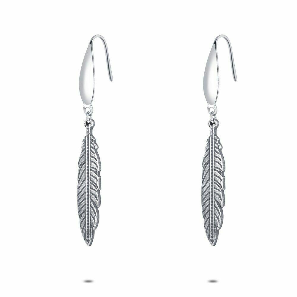 Earrings | Stainless Steel Earrings, Grey Feather Earrings Earrings