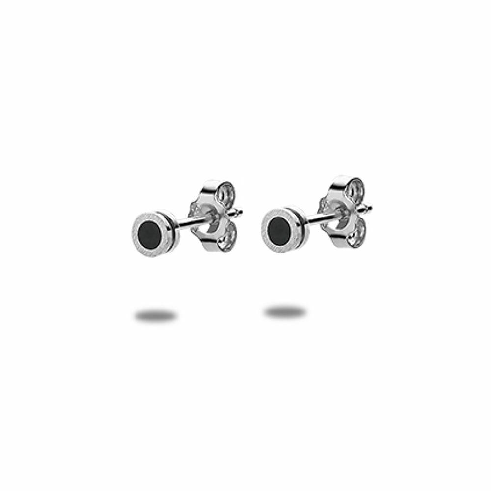 Earrings | Stainless Steel Earrings, Mat Black And Silver Round Earrings Earrings