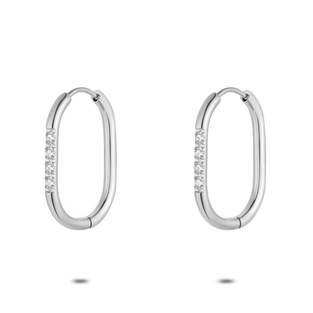 Earrings | Stainless Steel Earrings, Oval Hoop Earring, Stones Earrings Earrings