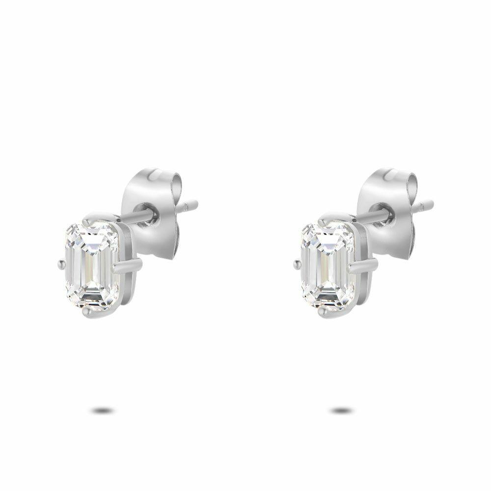 Earrings | Stainless Steel Earrings, White Rectangular Zirconia Earrings Earrings