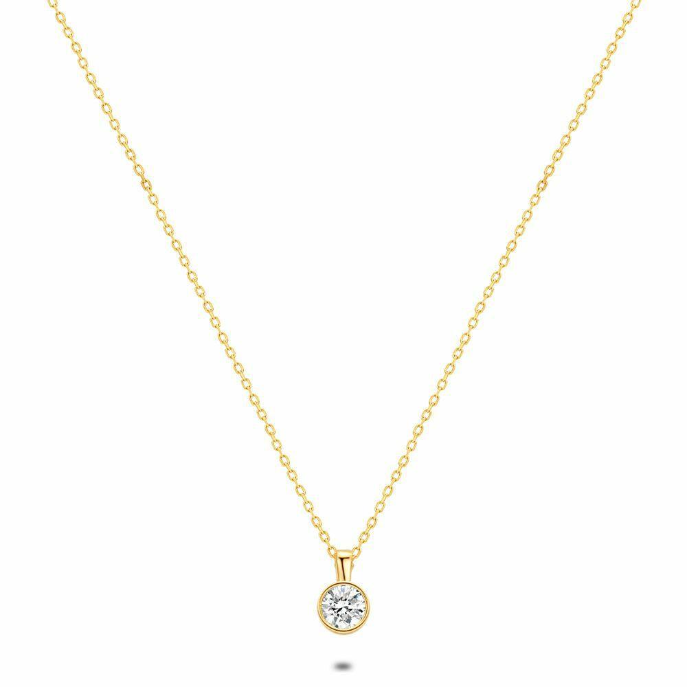 Necklaces | 18Ct Gold Plated Silver Necklace, 1 Zirconia, 3 Mm Necklaces Necklaces