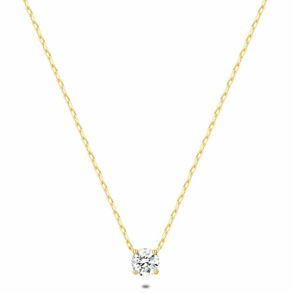 Necklaces | 18Ct Gold Plated Silver Necklace, 1 Zirconia, 7 Mm Necklaces Necklaces