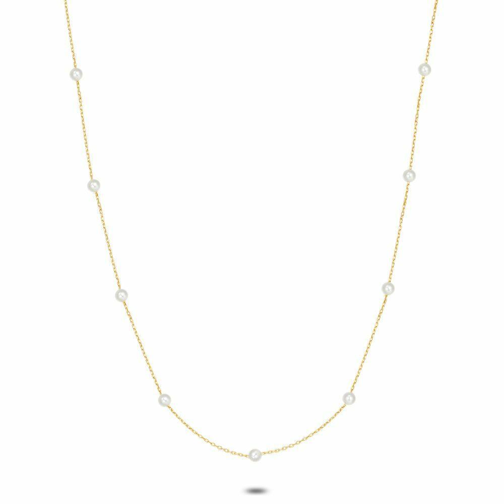 Necklaces | 18Ct Gold Plated Silver Necklace, 10 Pearls Necklaces Necklaces