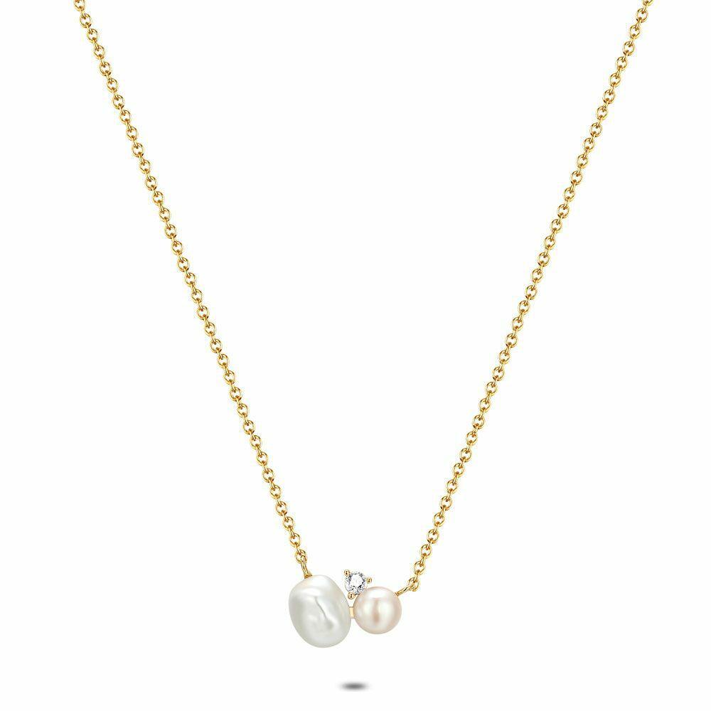 Necklaces | 18Ct Gold Plated Silver Necklace, 2 Pearls And Small Stone Necklaces Necklaces