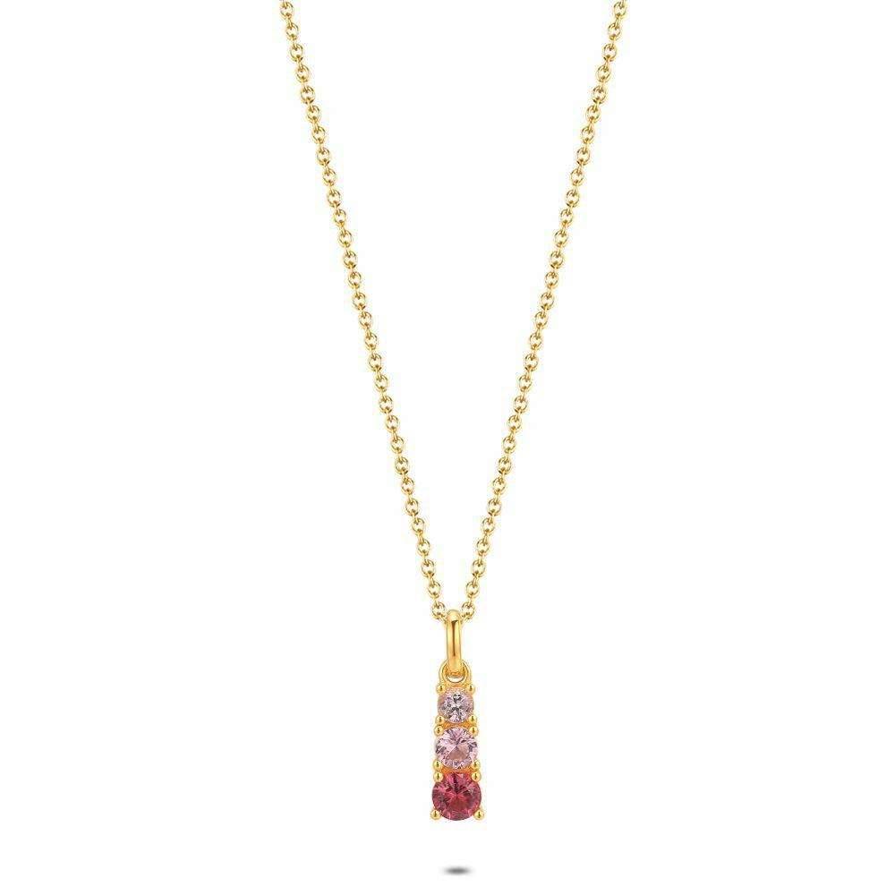 Necklaces | 18Ct Gold Plated Silver Necklace, 3 Pink Zirconia Necklaces Necklaces