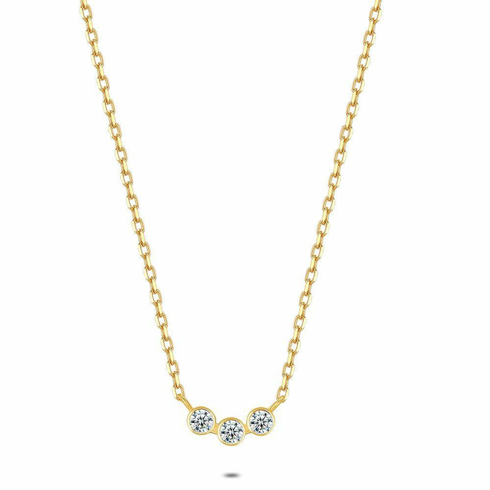 Necklaces | 18Ct Gold Plated Silver Necklace, 3 Round Zirconia Necklaces Necklaces