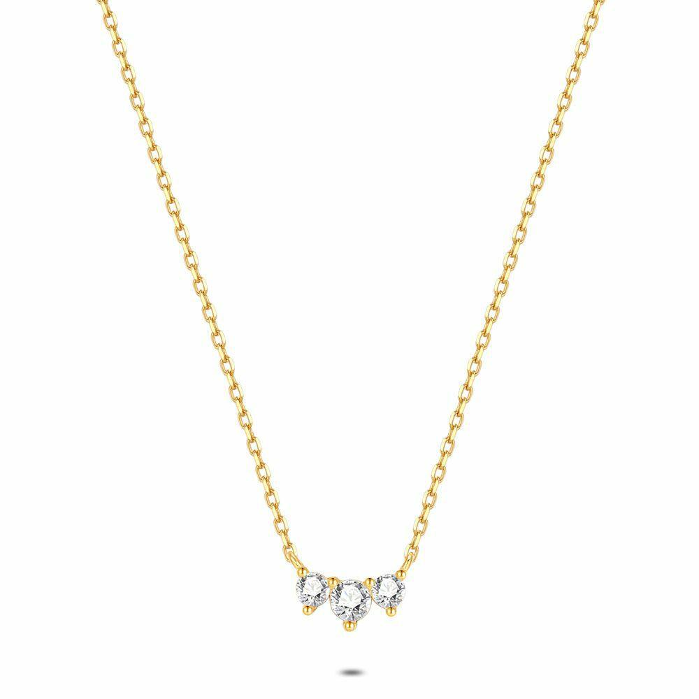 Necklaces | 18Ct Gold Plated Silver Necklace, 3 Round Zirconia Necklaces Necklaces