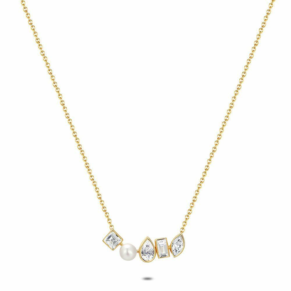 Necklaces | 18Ct Gold Plated Silver Necklace, 4 Stones And 1 Pearl Necklaces Necklaces