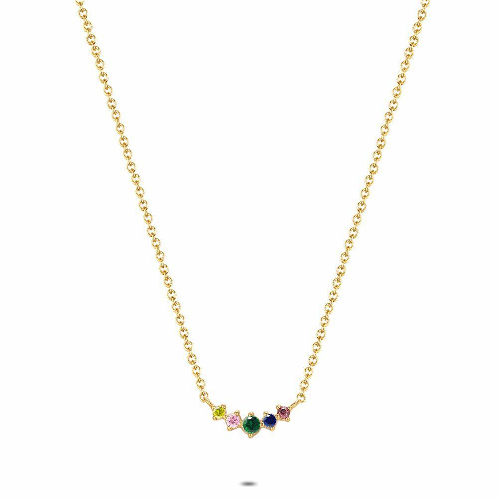 Necklaces | 18Ct Gold Plated Silver Necklace, 5 Colourful Stones Necklaces Necklaces