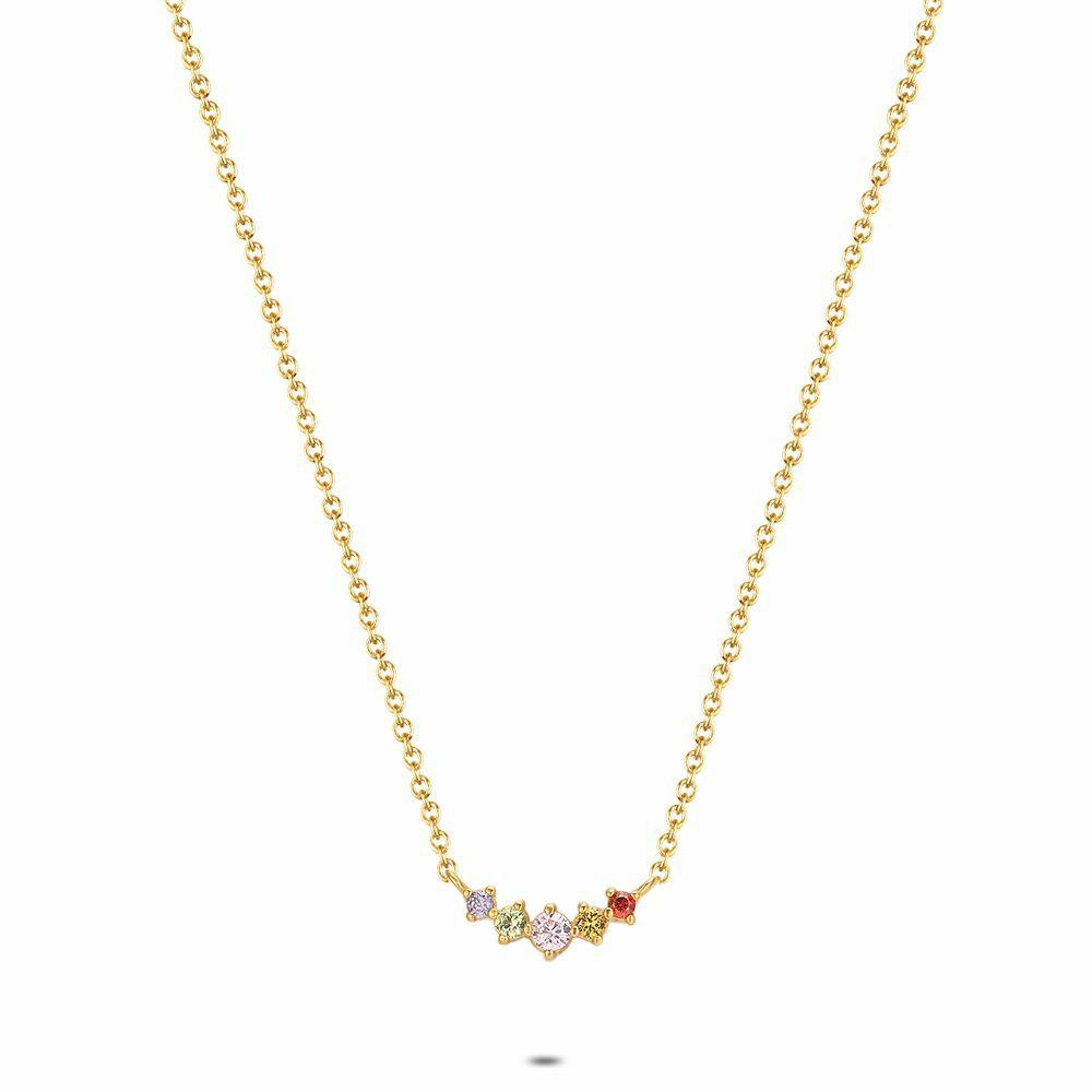 Necklaces | 18Ct Gold Plated Silver Necklace, 5 Colourful Stones Necklaces Necklaces