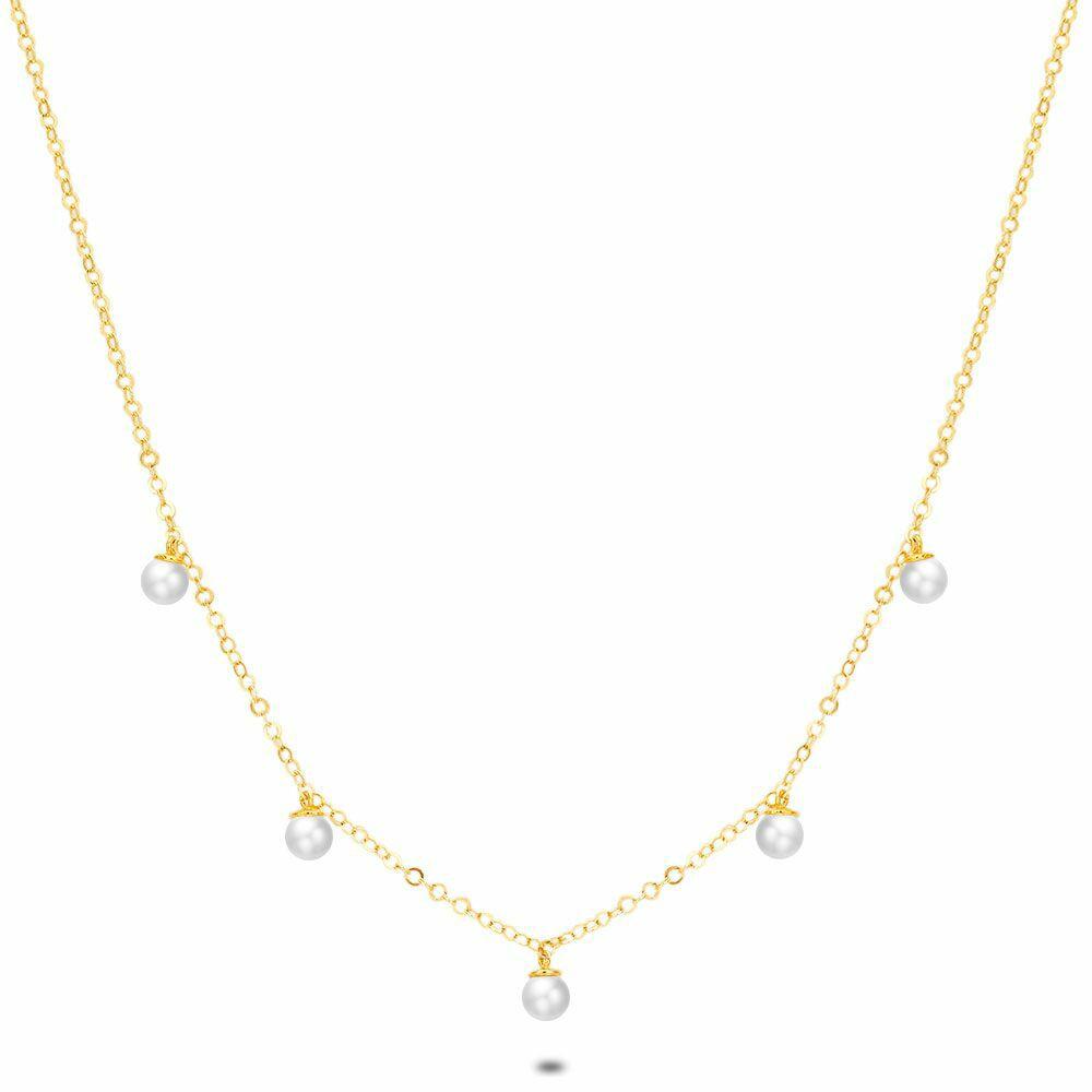 Necklaces | 18Ct Gold Plated Silver Necklace, 5 Pearls Necklaces Necklaces