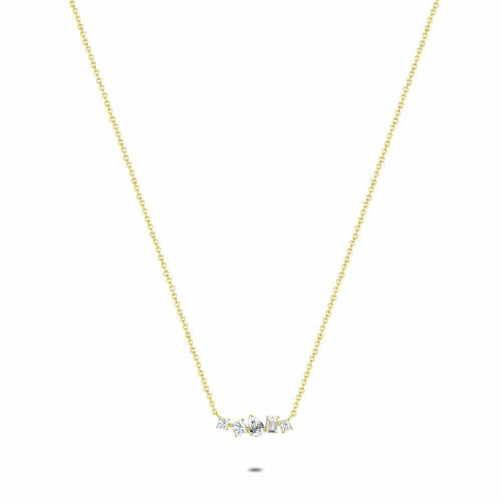 Necklaces | 18Ct Gold Plated Silver Necklace, 5 Stones Necklaces Necklaces