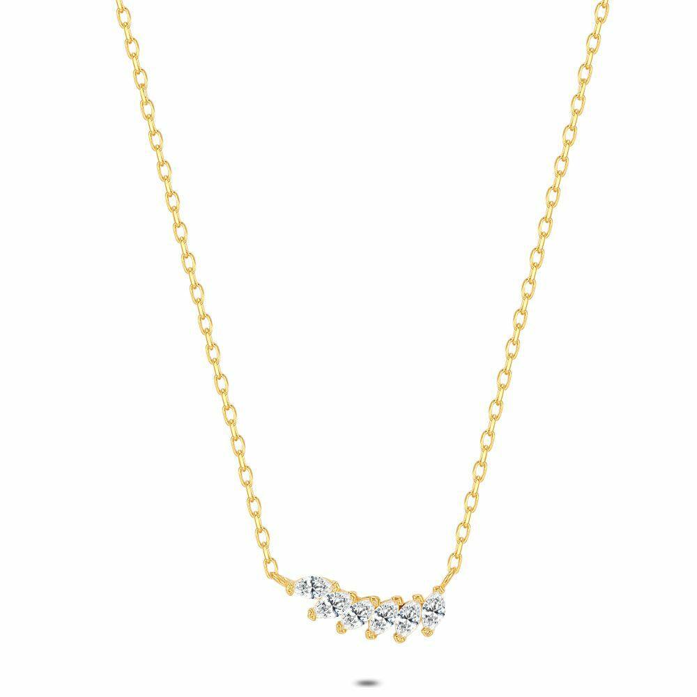 Necklaces | 18Ct Gold Plated Silver Necklace, 6 Leaves, Zirconia Necklaces Necklaces