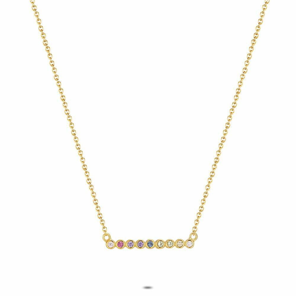 Necklaces | 18Ct Gold Plated Silver Necklace, 9 Coloured Stones Necklaces Necklaces