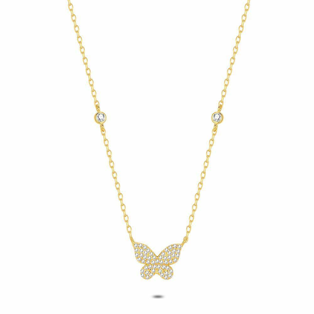 Necklaces | 18Ct Gold Plated Silver Necklace, Butterfly, Zirconia Necklaces Necklaces