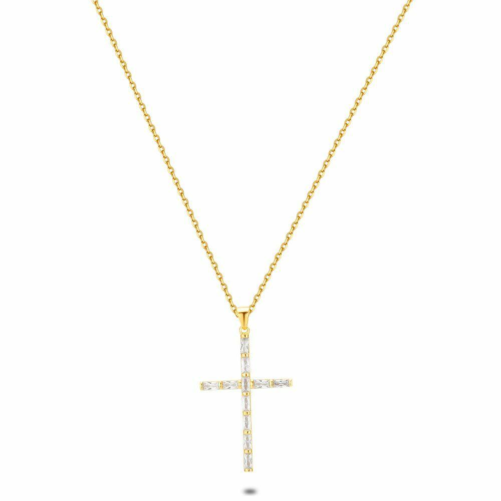 Necklaces | 18Ct Gold Plated Silver Necklace, Cross, Zirconia Necklaces Necklaces