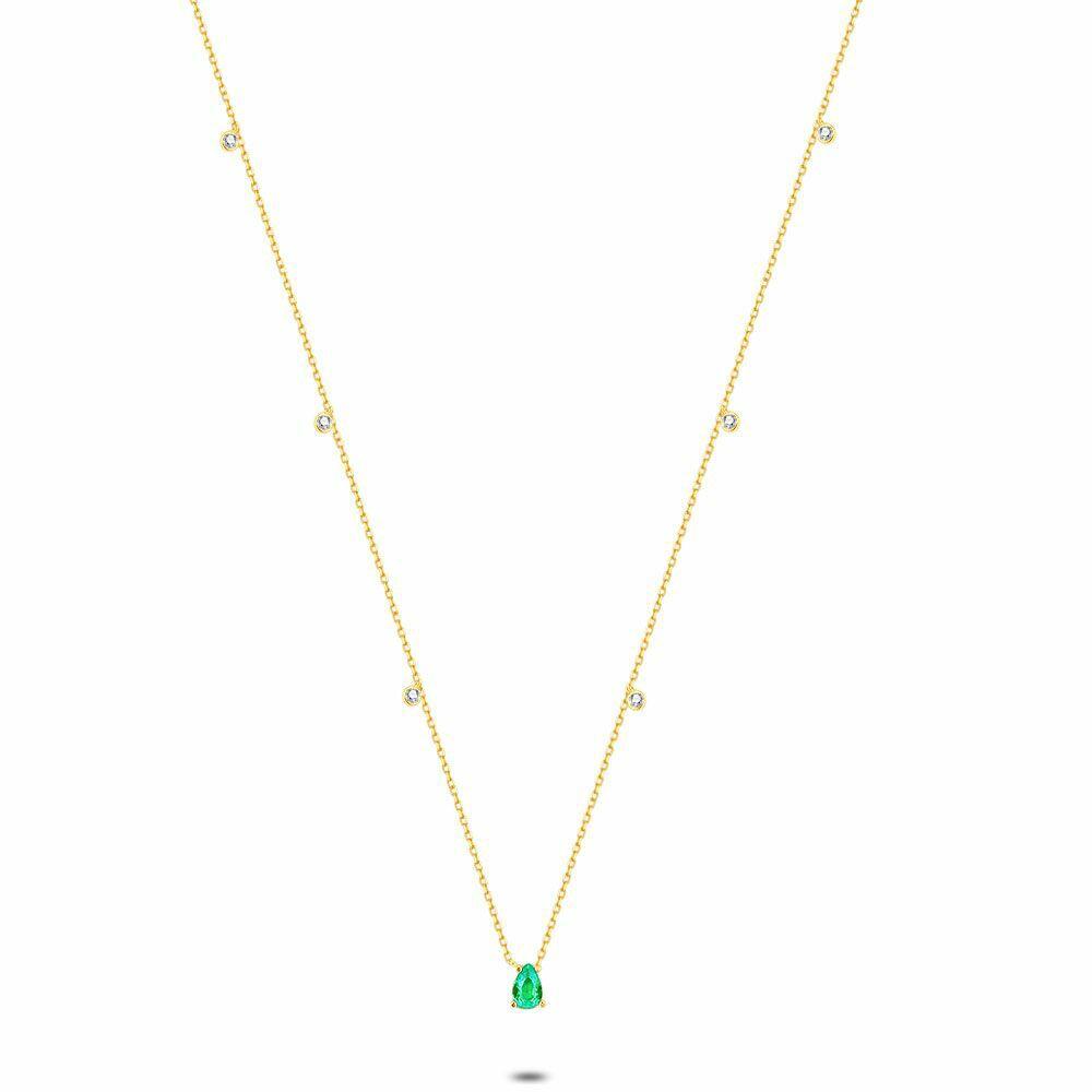 Necklaces | 18Ct Gold Plated Silver Necklace, Drop, Green Zirconia Necklaces Necklaces