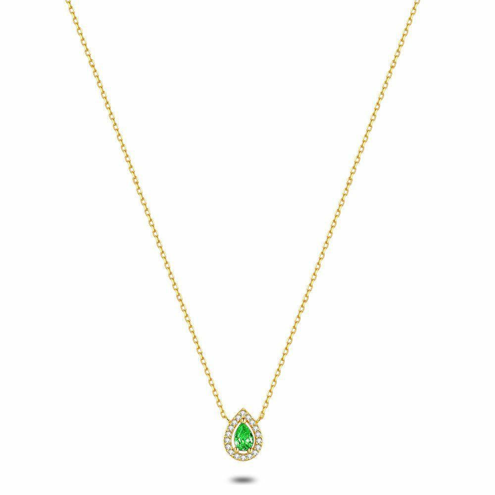 Necklaces | 18Ct Gold Plated Silver Necklace, Drop, White And Green Zirconia Necklaces Necklaces