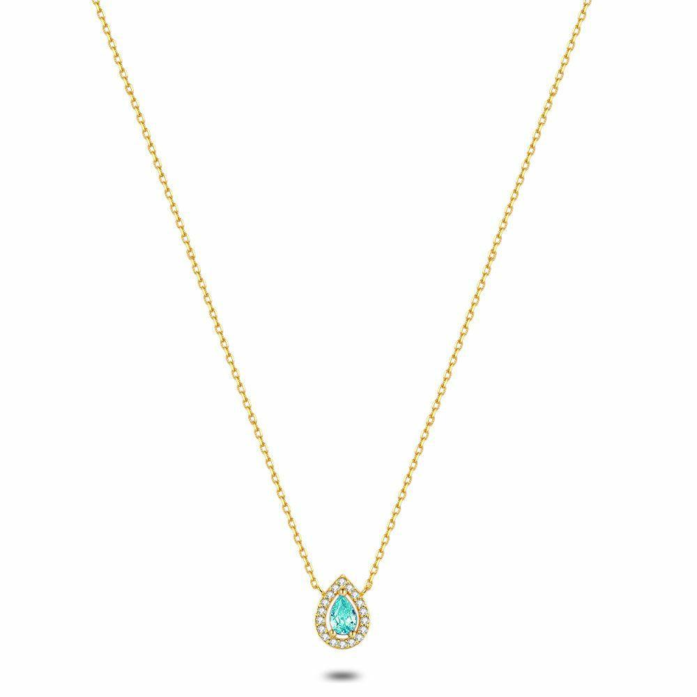 Necklaces | 18Ct Gold Plated Silver Necklace, Drop, White And Lightblue Zirconia Necklaces Necklaces