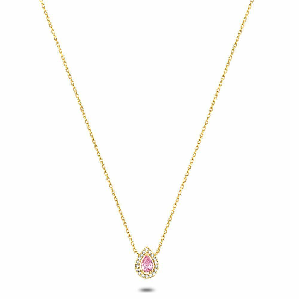 Necklaces | 18Ct Gold Plated Silver Necklace, Drop, White And Pink Zirconia Necklaces Necklaces