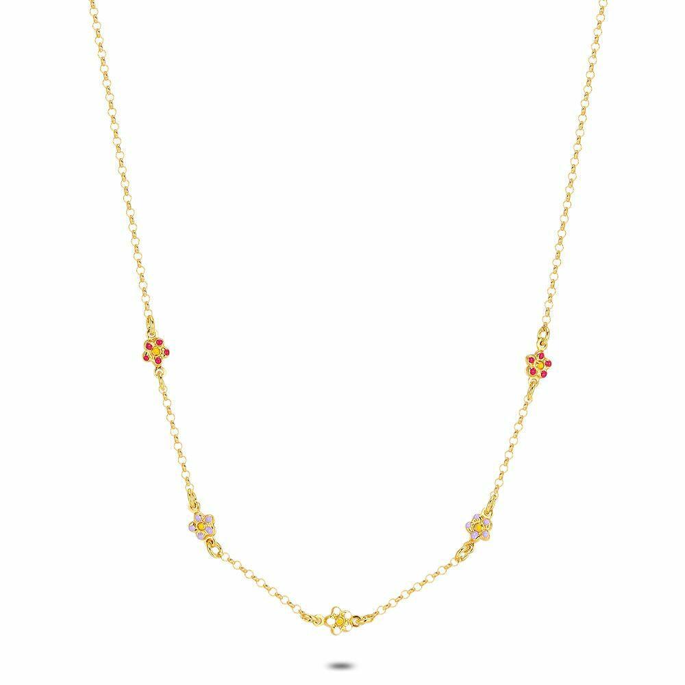 Necklaces | 18Ct Gold Plated Silver Necklace, Enamel Flowers Kids Kids