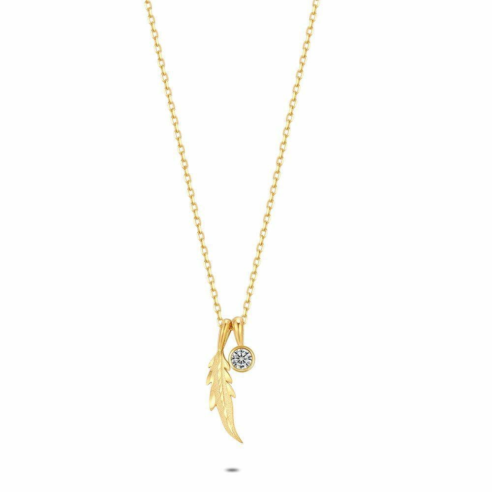 Necklaces | 18Ct Gold Plated Silver Necklace, Feather And Zirconia Necklaces Necklaces