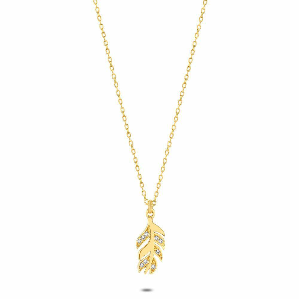 Necklaces | 18Ct Gold Plated Silver Necklace, Feather, Zirconia Necklaces Necklaces