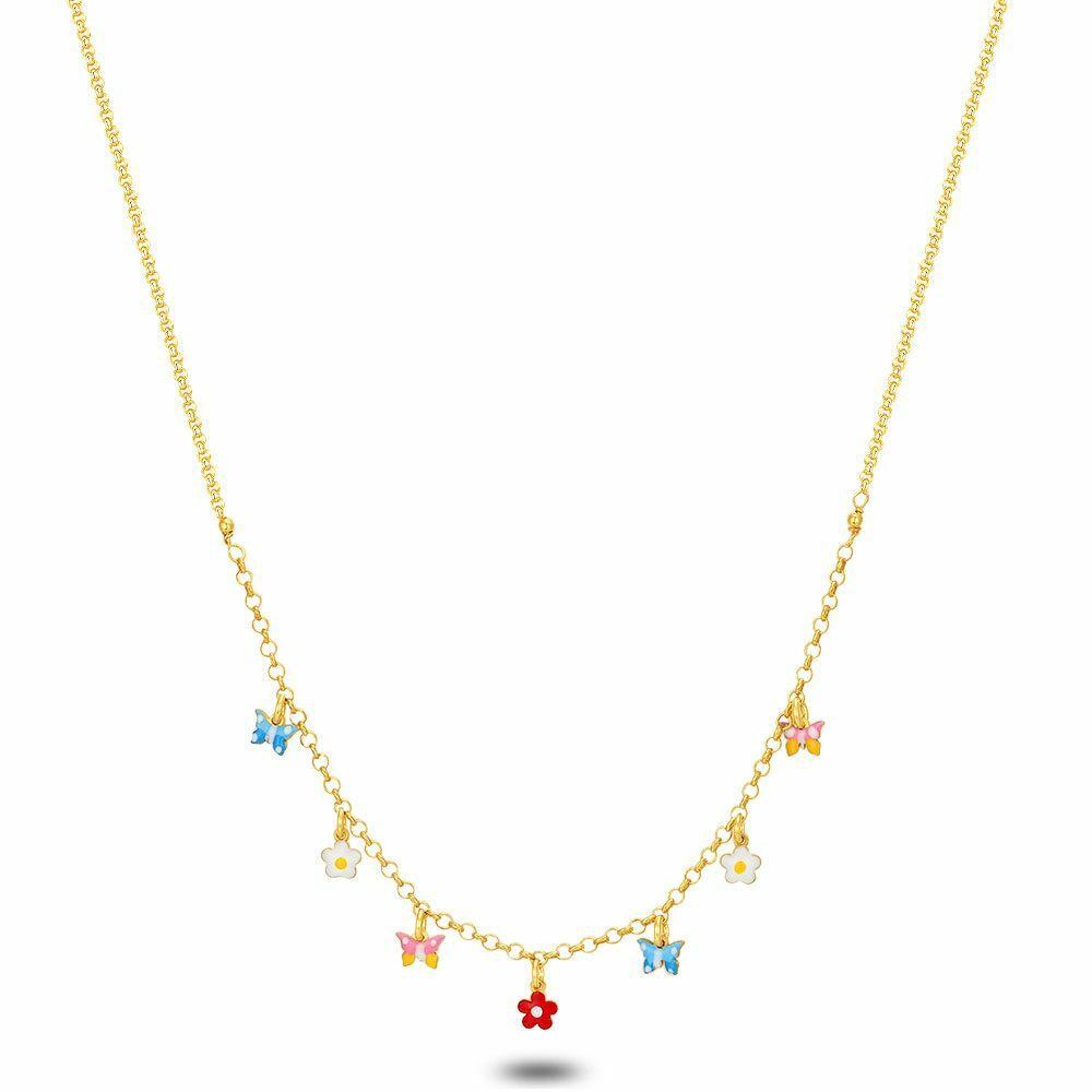 Necklaces | 18Ct Gold Plated Silver Necklace, Flowers And Butterflies Kids Kids