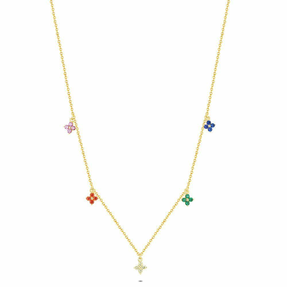 Necklaces | 18Ct Gold Plated Silver Necklace, Flowers Multi Colour Necklaces Necklaces