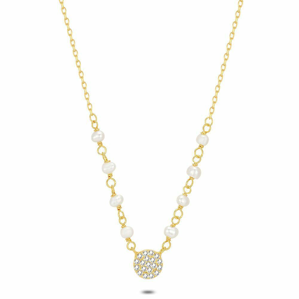 Necklaces | 18Ct Gold Plated Silver Necklace, Fresh Water Pearls And Zirconia Necklaces Necklaces