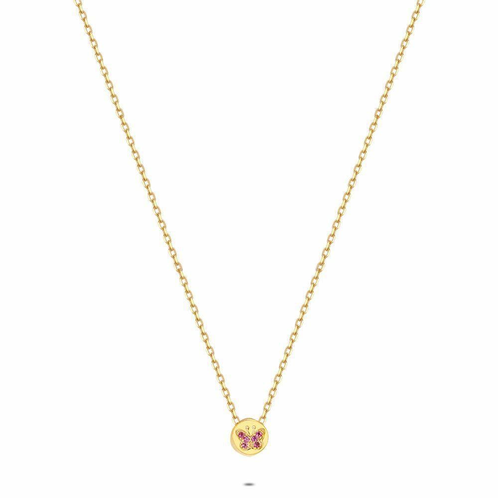 Necklaces | 18Ct Gold Plated Silver Necklace, Fuchsia Butterfly Necklaces Necklaces