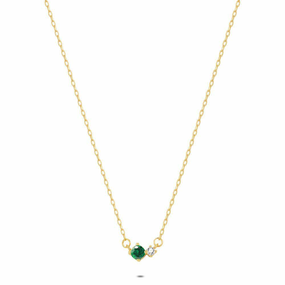 Necklaces | 18Ct Gold Plated Silver Necklace, Green And White Necklaces Necklaces