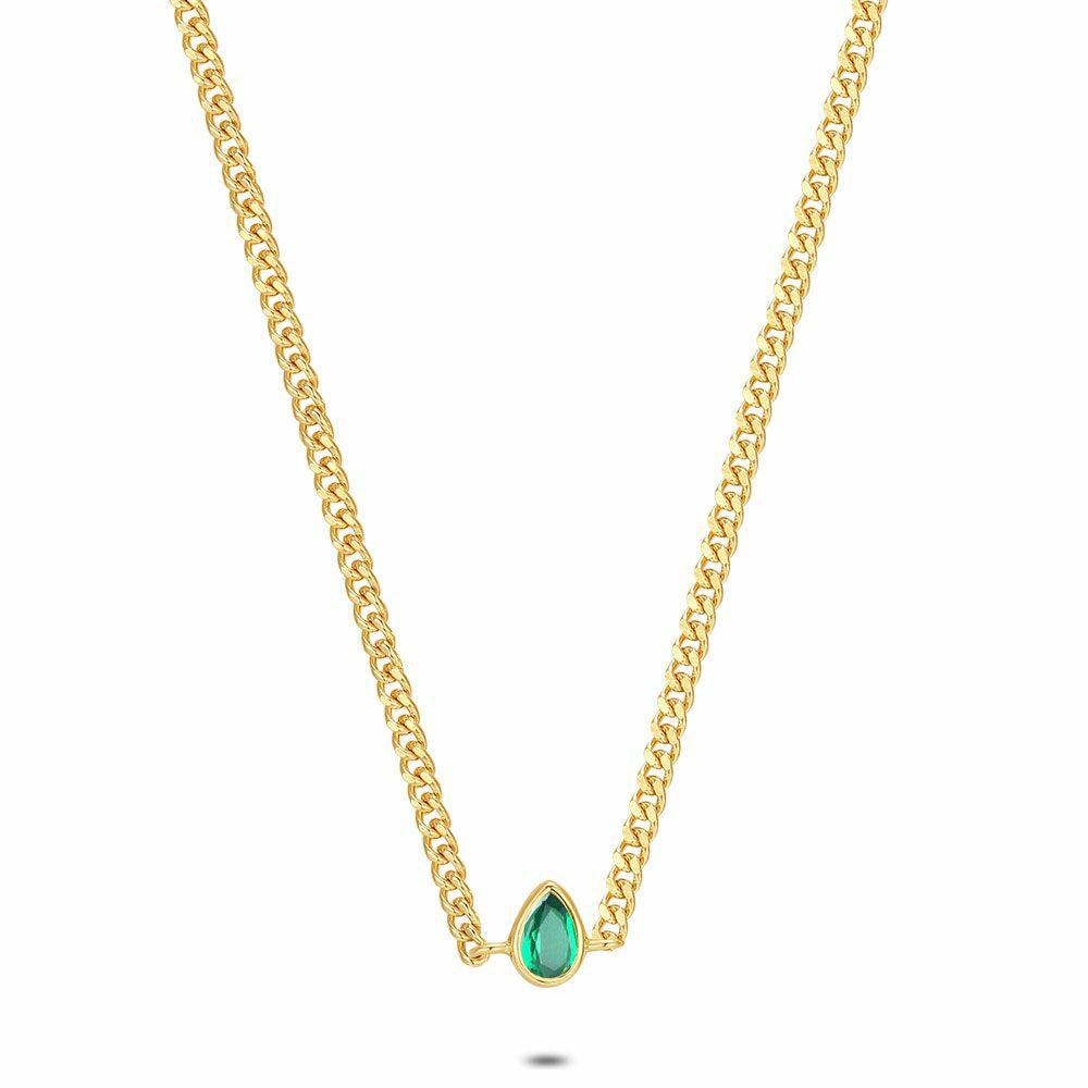 Necklaces | 18Ct Gold Plated Silver Necklace, Green Zirconia Drop Necklaces Necklaces