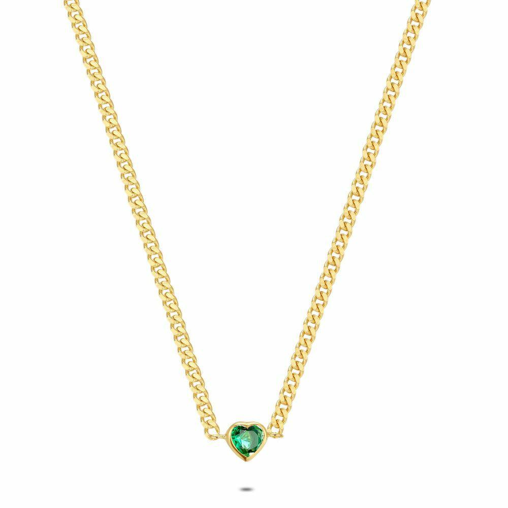 Necklaces | 18Ct Gold Plated Silver Necklace, Green Zirconia Heart Necklaces Necklaces