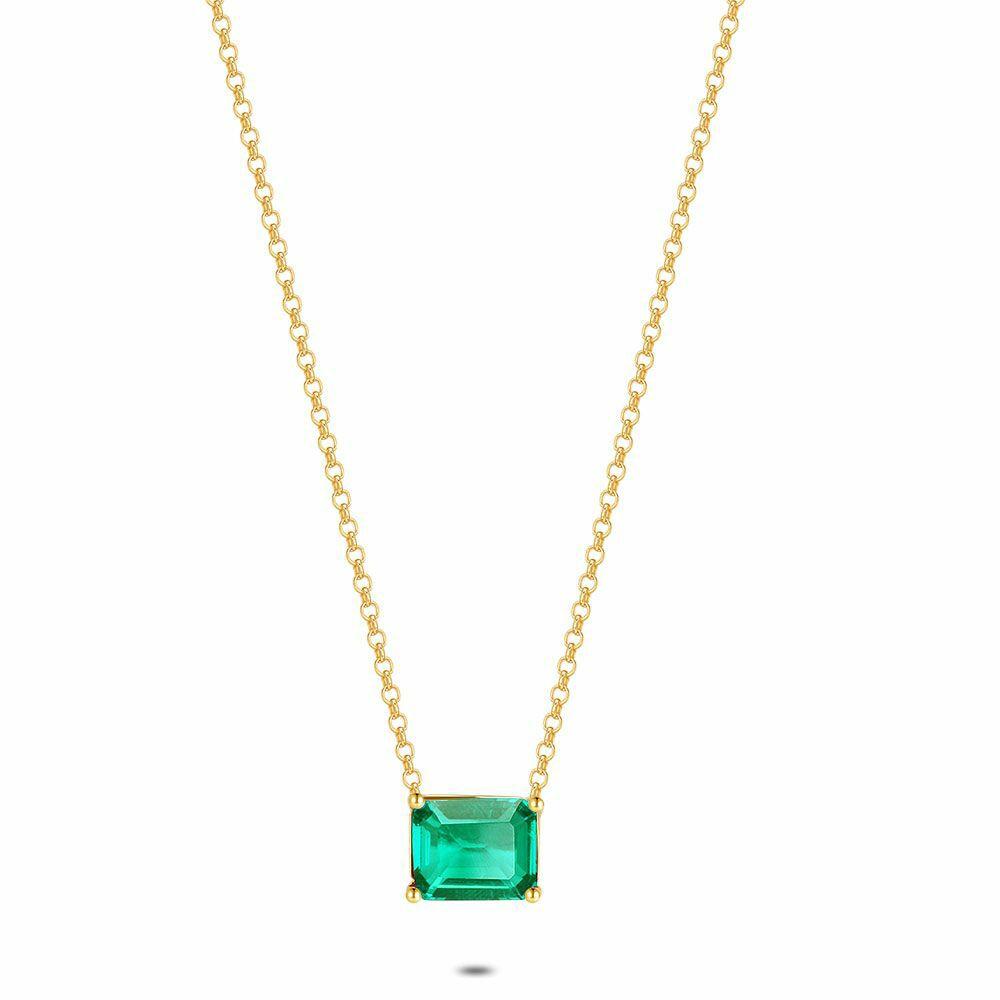 Necklaces | 18Ct Gold Plated Silver Necklace, Green Zirconia Necklaces Necklaces