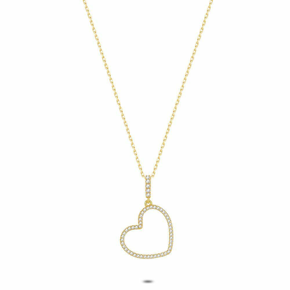 Necklaces | 18Ct Gold Plated Silver Necklace, Heart With Stones Necklaces Necklaces