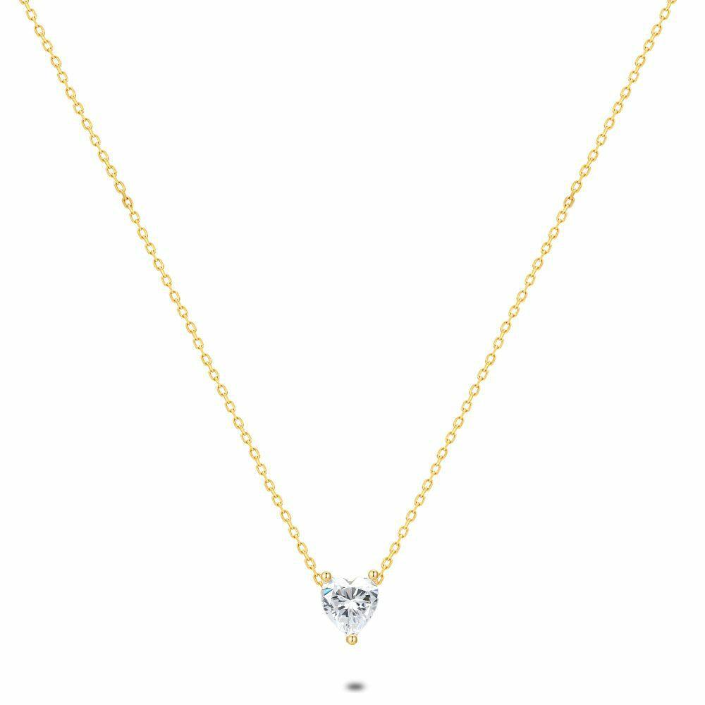 Necklaces | 18Ct Gold Plated Silver Necklace, Heart Zirconia Necklaces Necklaces