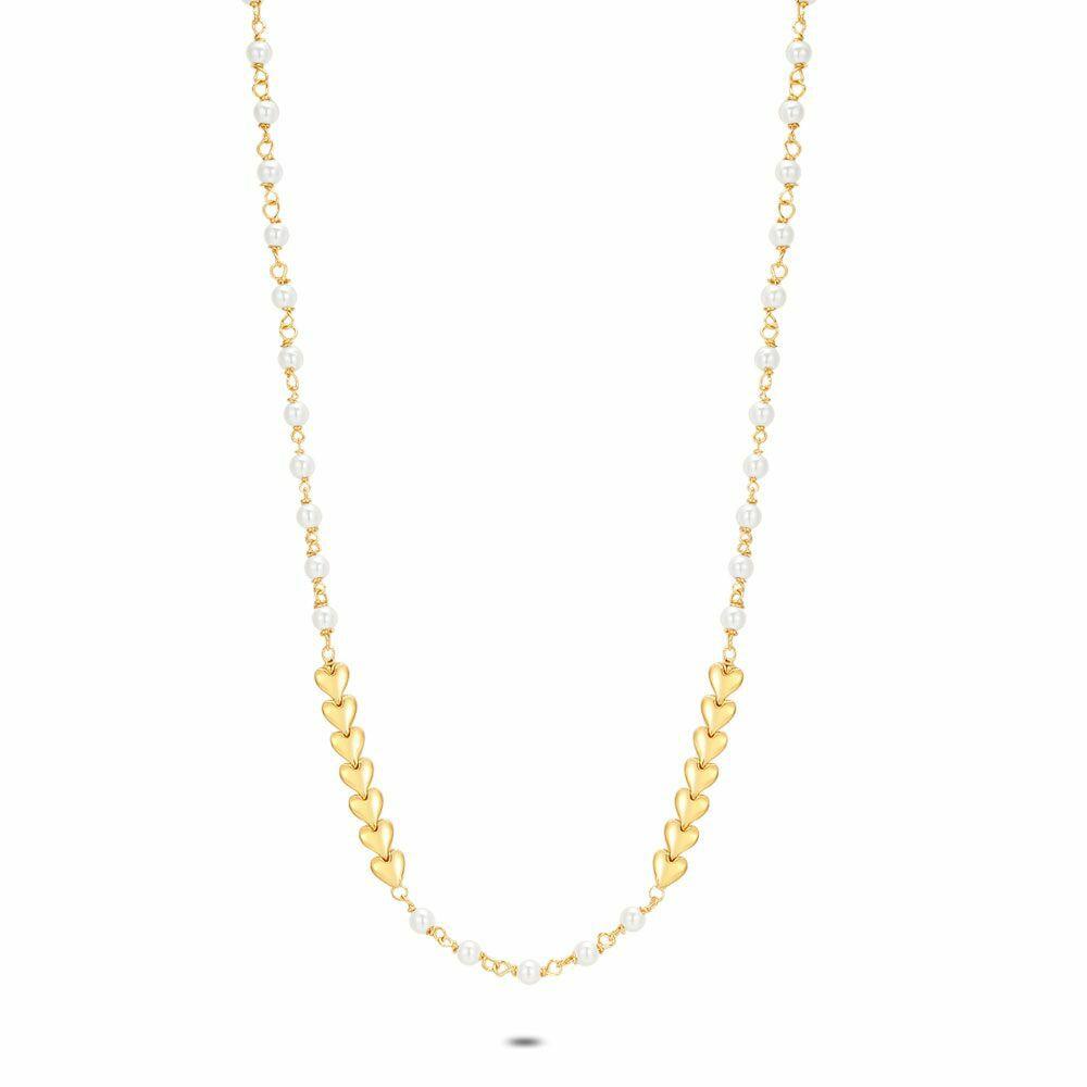 Necklaces | 18Ct Gold Plated Silver Necklace, Hearts And Pearls Necklaces Necklaces