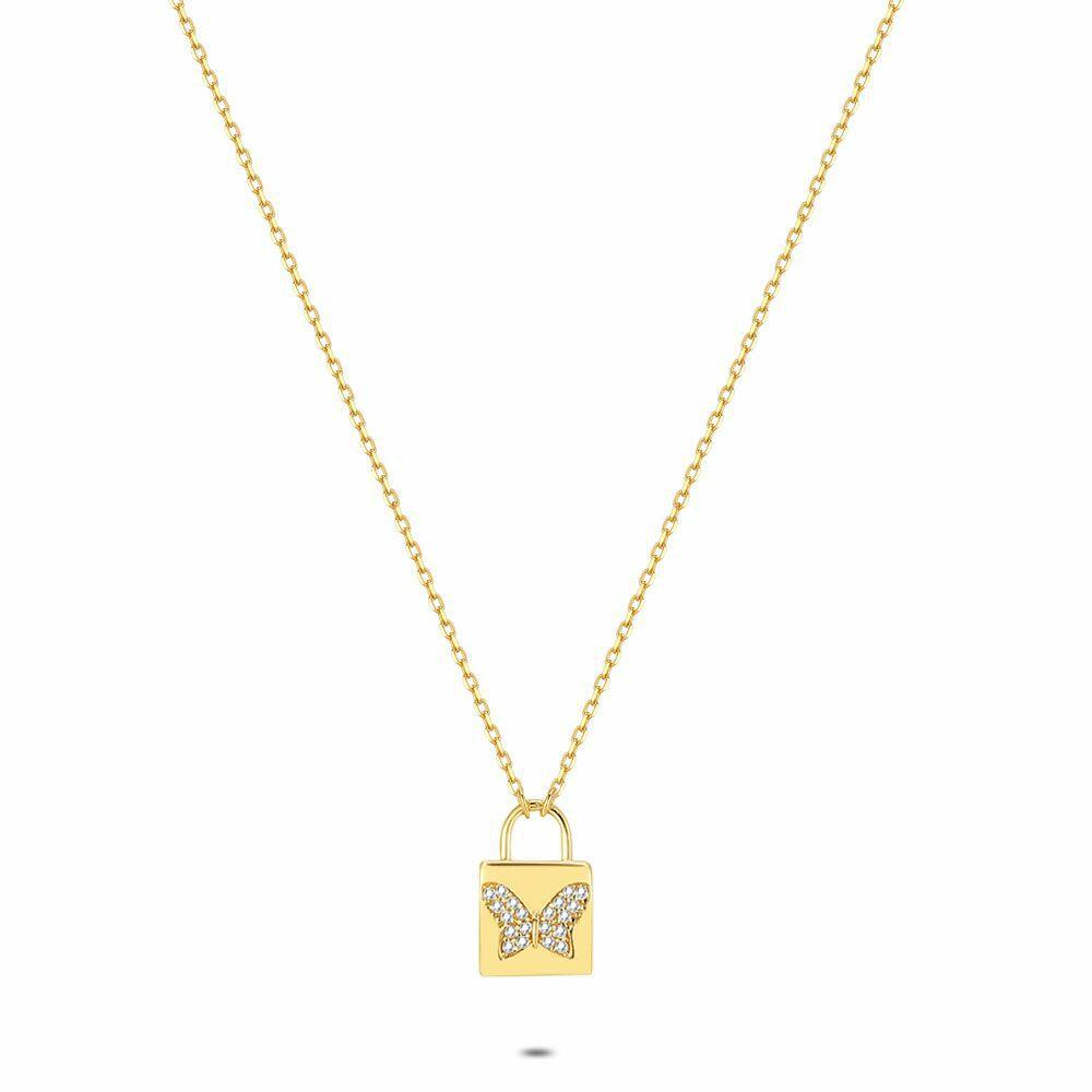 Necklaces | 18Ct Gold Plated Silver Necklace, Lock And Butterfly Necklaces Necklaces