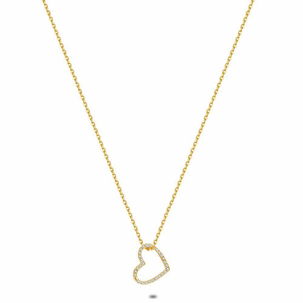 Necklaces | 18Ct Gold Plated Silver Necklace, Open Heart, Zirconia Necklaces Necklaces