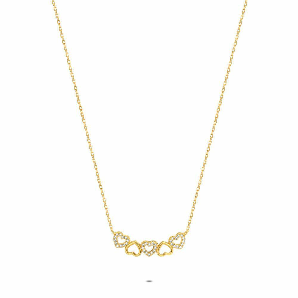 Necklaces | 18Ct Gold Plated Silver Necklace, Open Hearts, Stones Necklaces Necklaces