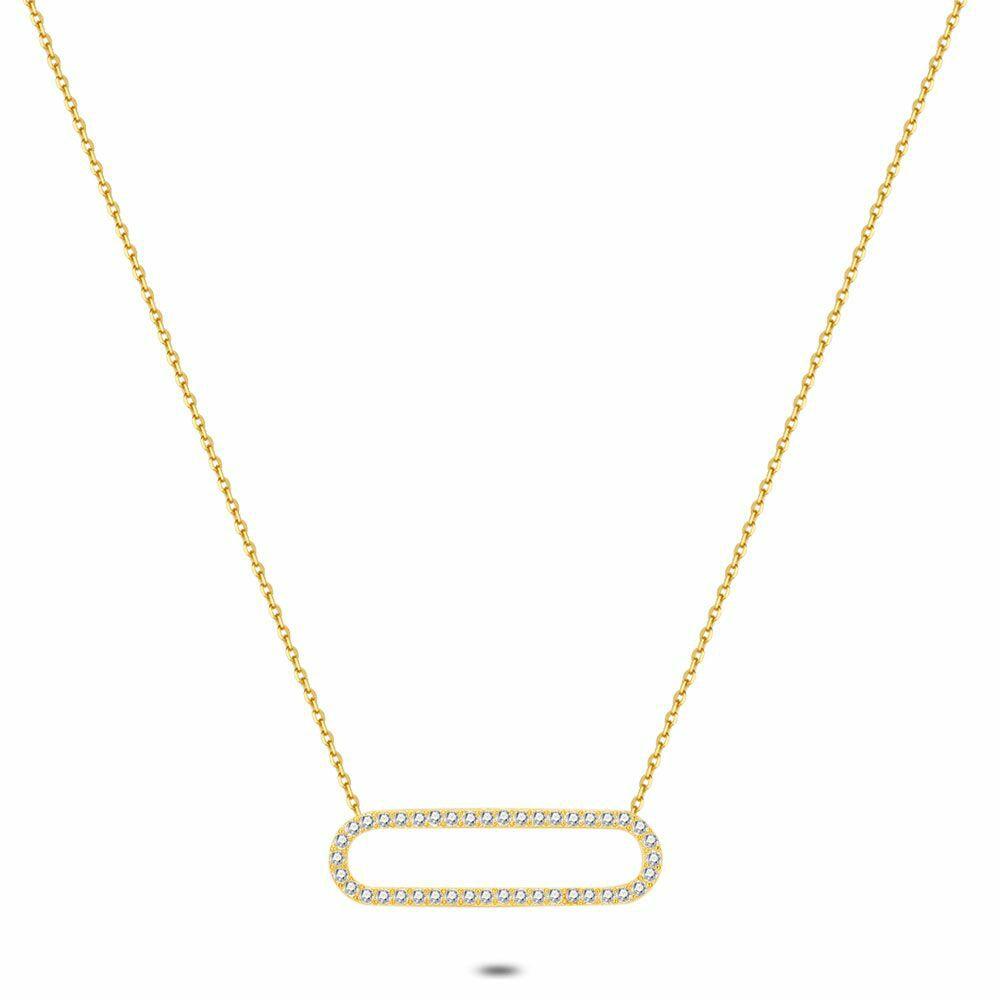 Necklaces | 18Ct Gold Plated Silver Necklace, Open Oval, Zirconia Necklaces Necklaces