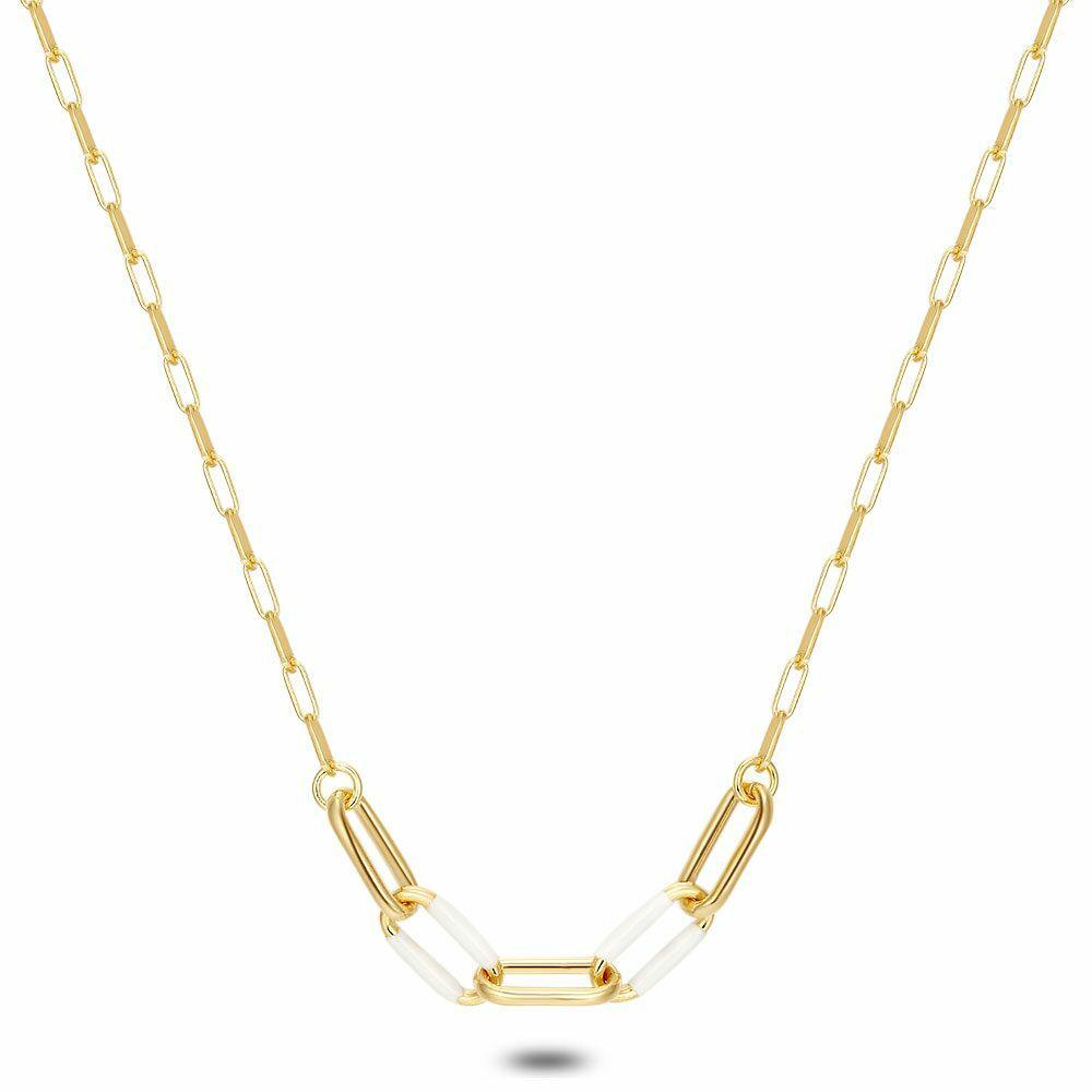 Necklaces | 18Ct Gold Plated Silver Necklace, Oval Links, White Enamel Necklaces Necklaces