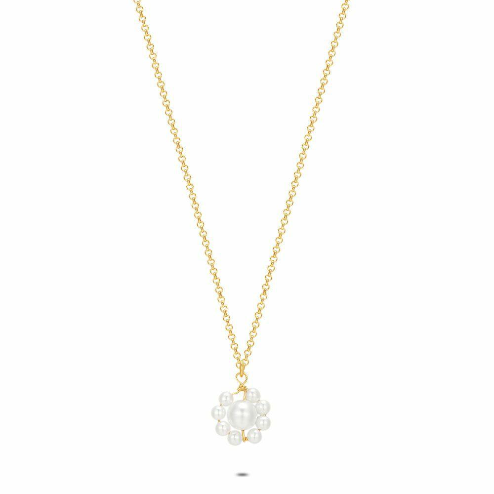 Necklaces | 18Ct Gold Plated Silver Necklace, Pearl Flower Necklaces Necklaces