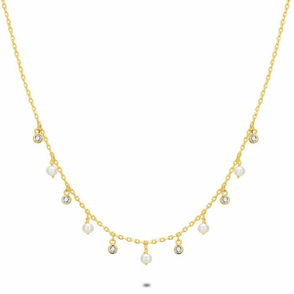 Necklaces | 18Ct Gold Plated Silver Necklace, Pearls And Zirconia Necklaces Necklaces