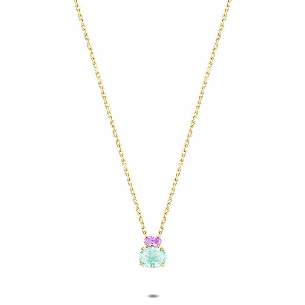 Necklaces | 18Ct Gold Plated Silver Necklace, Pink And Blue Stone Necklaces Necklaces