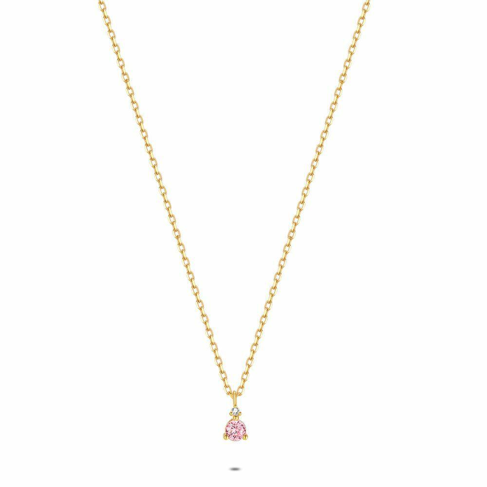 Necklaces | 18Ct Gold Plated Silver Necklace, Pink And White Necklaces Necklaces