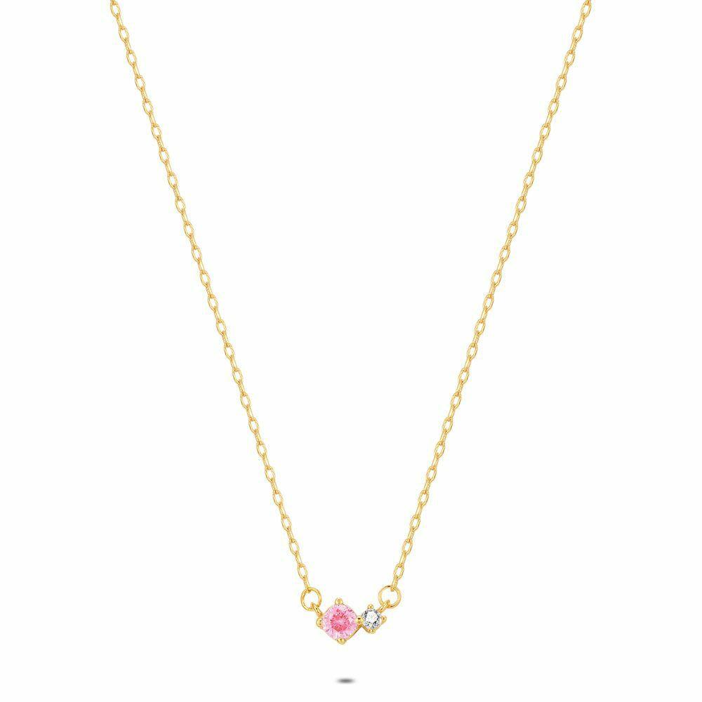 Necklaces | 18Ct Gold Plated Silver Necklace, Pink And White Necklaces Necklaces