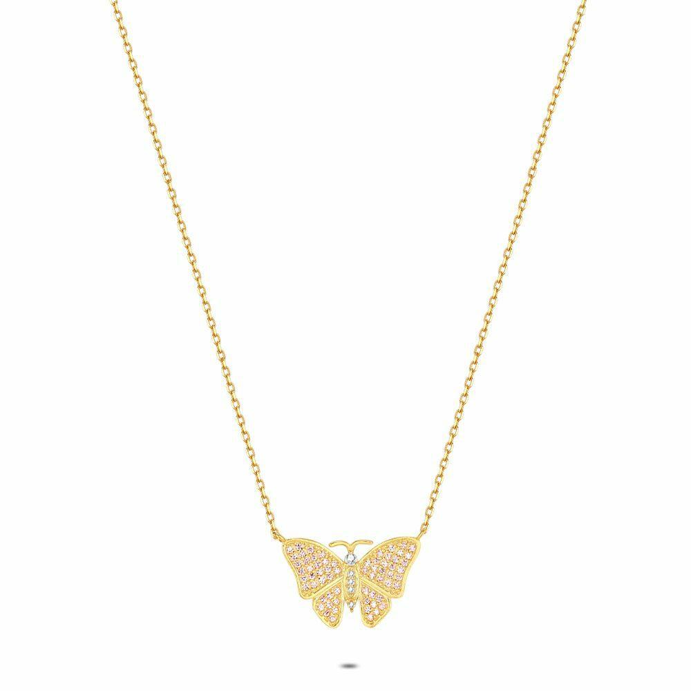 Necklaces | 18Ct Gold Plated Silver Necklace, Pink Butterfly Necklaces Necklaces